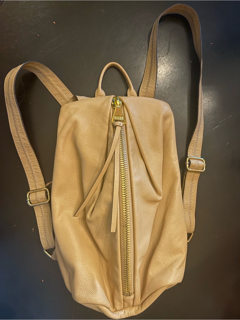 Aimee Kestenberg Tan Leather Backpack with Gold Zipper